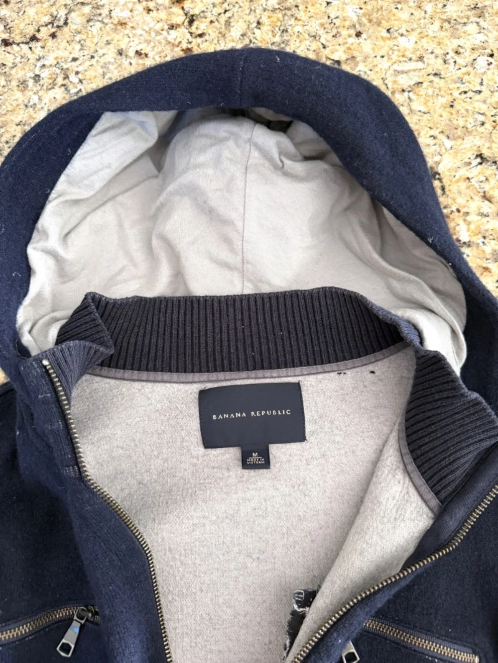Banana Republic Wool/Cotton Knit Hoodie Jacket Full Zip , Navy Blue Size M